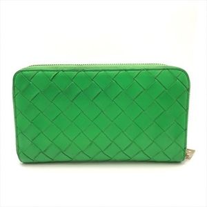 Bottega Veneta Wallet Zipper Round Leather Long Green Wallet